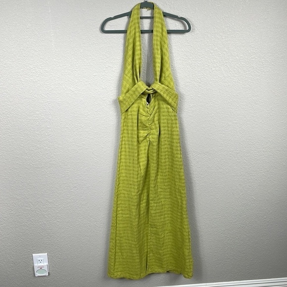 New Free People Nya Halter Maxi Dress Lime Green Twist Cut Out Linen Sz S - Picture 5 of 14